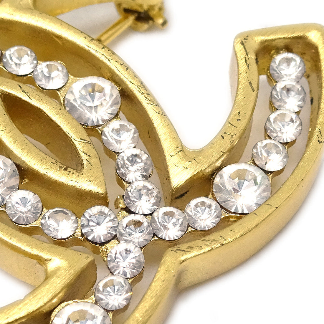 Chanel CC Brooch Pin Rhinestone Gold 02A