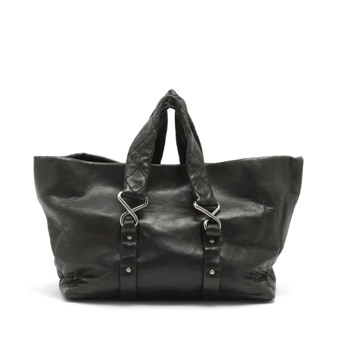 Chanel 2.55 Leather Tote Bag Matrasse Black Silver Gold  11th