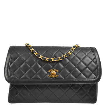 Chanel Black Lambskin Straight Flap Shoulder Bag