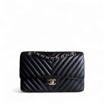 Chanel Classic Flap Medium - 25CM Chevron Lambskin Black Light Gold Hardware Series 27