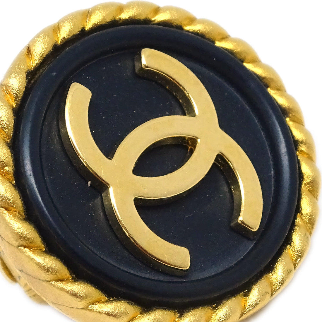 Chanel Button Earrings Clip-On Black Gold