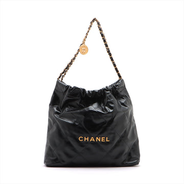 Chanel 22 Leather Chain Shoulder Bag Black G  AS3261