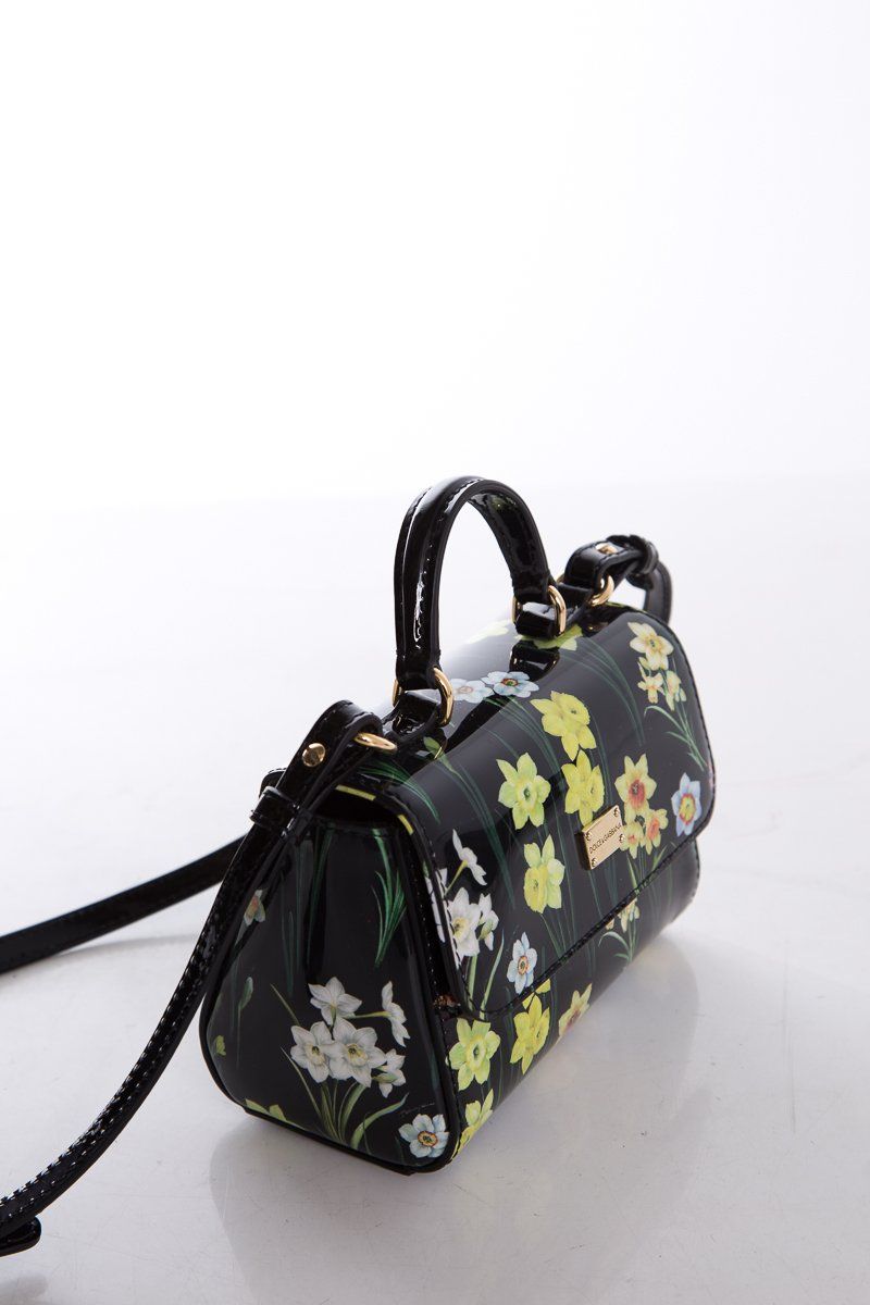 Dolce & Gabbana Black & Yellow  Leather Floral Motif Crossbody Bag
