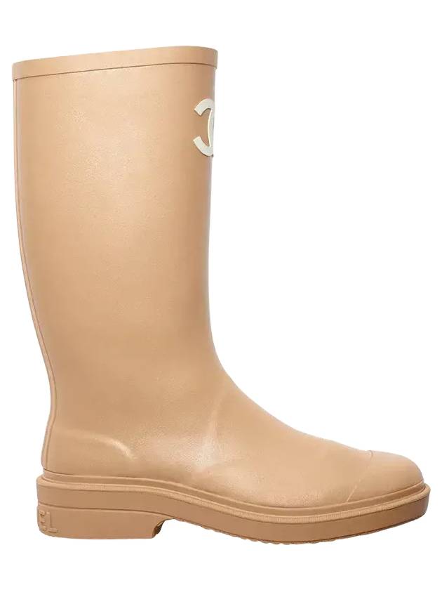 CC Logo Caoutchouc Rain Boots Beige Chanel