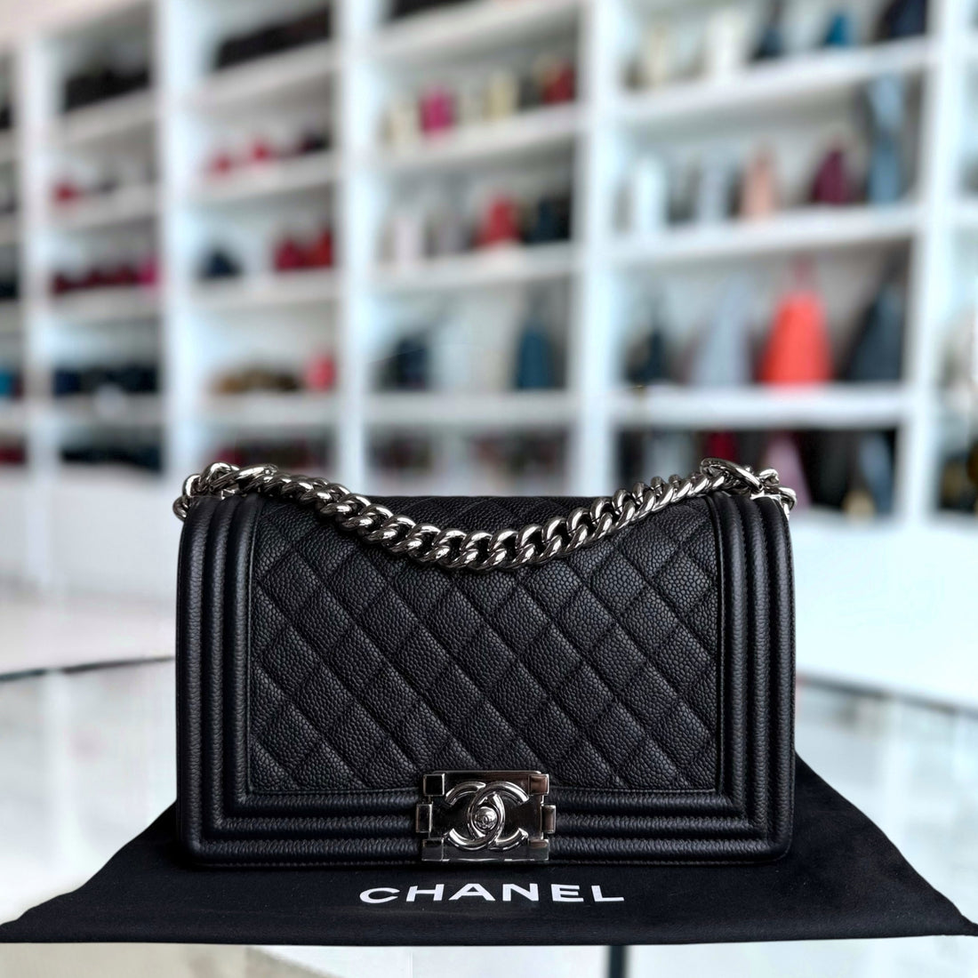 Chanel Boy Medium - Togo/epsom/caviar/clemence/callfskin/cowhide/lambskin 25CM Quilted Black Silver Hardware Series 17