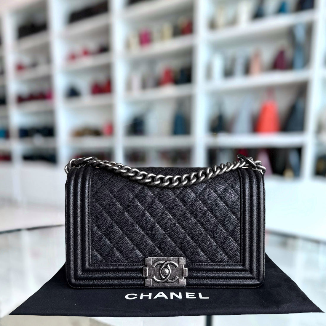 Chanel Boy Medium - Togo/epsom/caviar/clemence/callfskin/cowhide/lambskin 25CM Quilted Black Ruthenium Silver Hardware Series 23