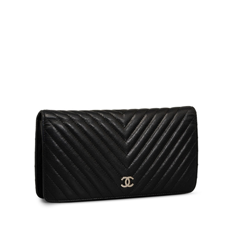 Chanel Chevron Cocono mark V titch Long Wallet Black Silver   CHANEL