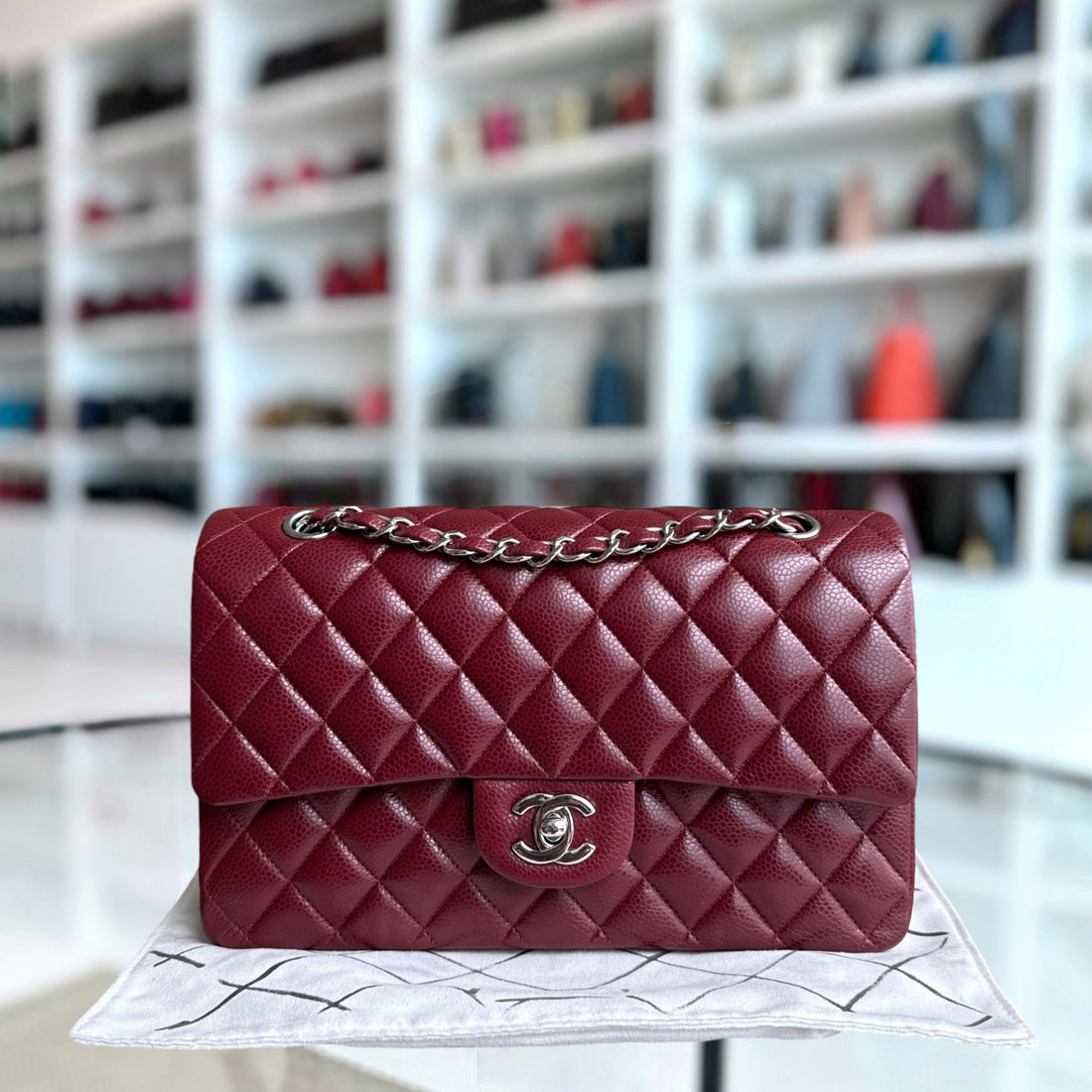 Chanel Classic Flap Medium - Togo/epsom/caviar/clemence/callfskin/cowhide/lambskin 25CM Quilted Burgundy Dark Red Silver Hardware Series 15