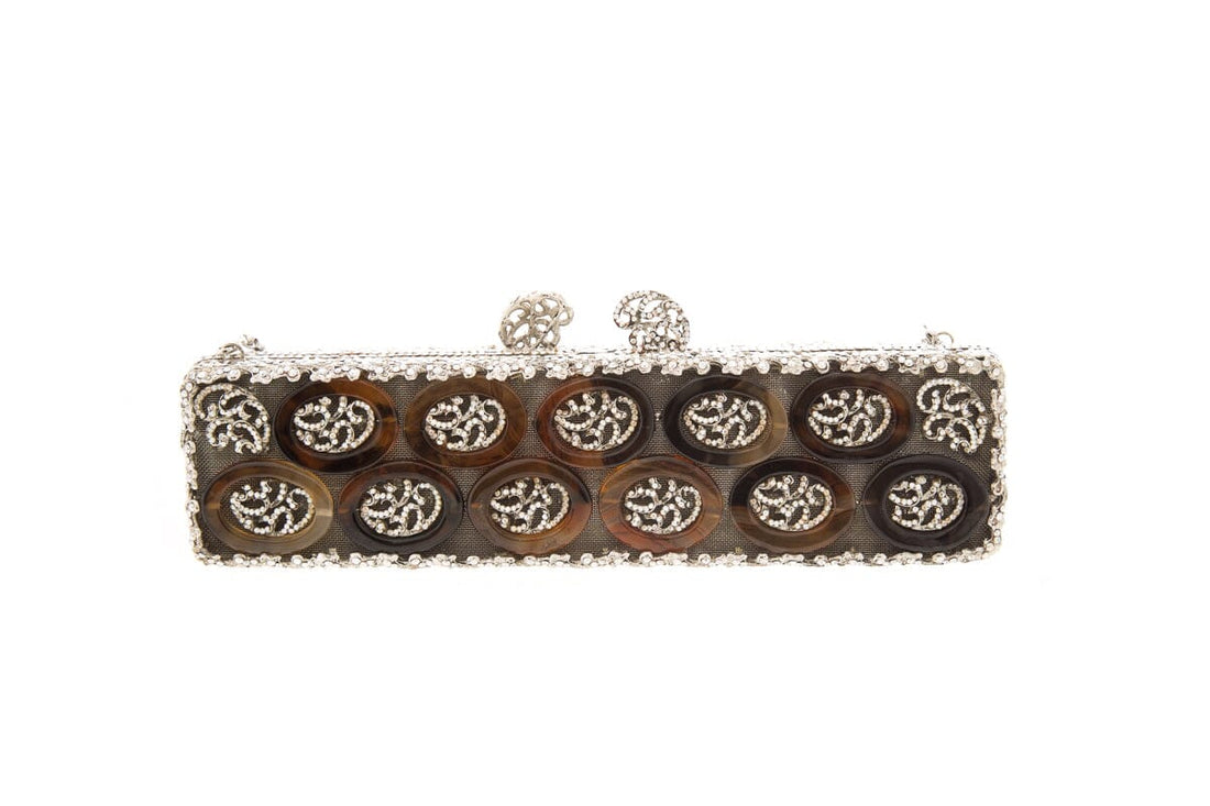 Edidi Silver Embellished Rectangle Clutch