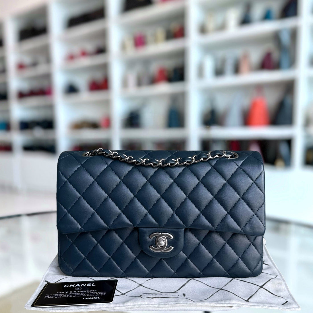 Chanel Classic Flap Medium - 25CM Quilted Lambskin Blue Silver Hardware Series 26