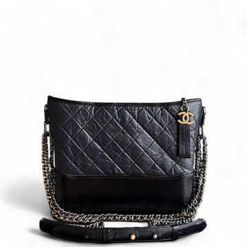 Chanel Gabrielle Medium - Quilted Aged CalBNkin Black Two-tone Gold Hardware Series 25