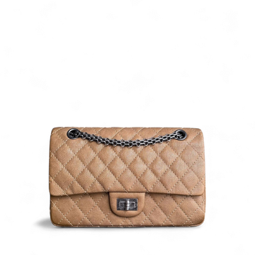 Chanel 2.55 Reissue 225 - Togo/epsom/caviar/clemence/callfskin/cowhide/lambskin 24CM Quilted Grained CalBNkin Brown Ruthenium Silver Hardware Series 17