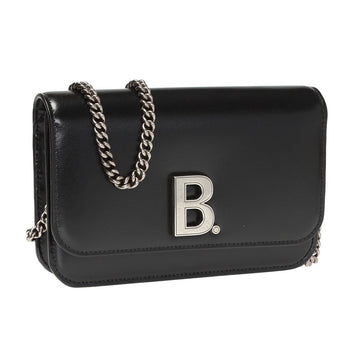 Balenciaga Black CalBNkin Leather Silver Logo Chain Wallet Bag 593615