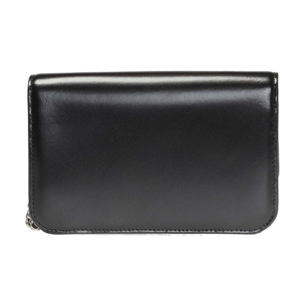 Balenciaga Black CalBNkin Leather Silver Logo Chain Wallet Bag 593615