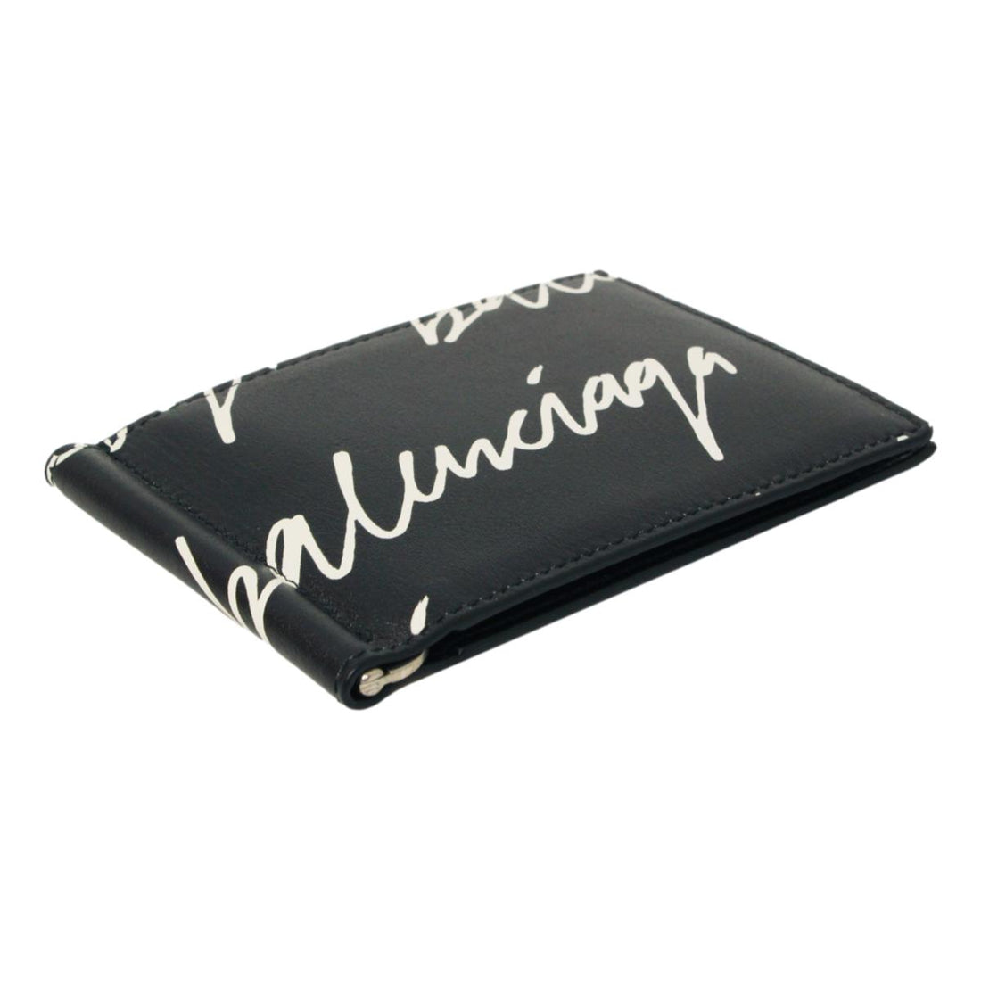 Balenciaga Cash Black Leather Scribble Logo Money Clip Wallet 625819