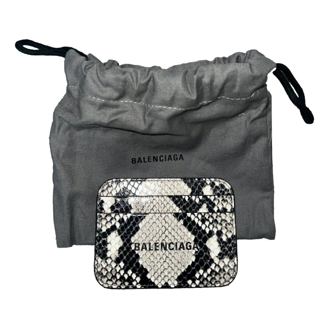 Balenciaga Cash Grey Python Print Leather Credit Card Wallet 593812