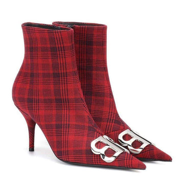 Logo Plaid Canvas Ankle Boots