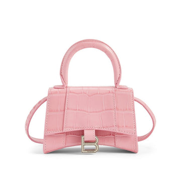 Mini Hourglass Croc-Embossed Leather Bag in Pink
