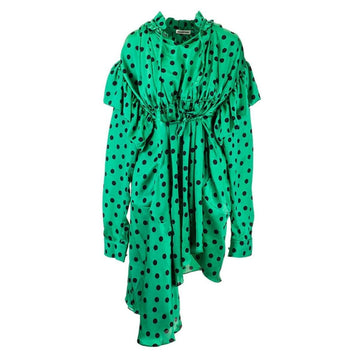 Polka Dot Print Long Sleeve Logo Jacquard Babydoll Dress