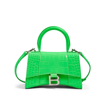 XS Hourglass Croc-Embossed Leather Top Handle Bag in Green
