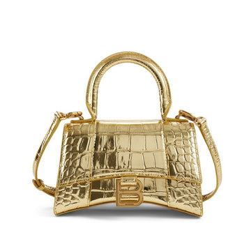 XS Hourglass Croc-Embossed Leather Top Handle Bag