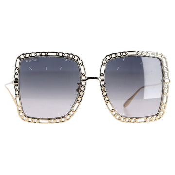 Gucci Tinted Square-Frame Chain Detail Sunglasses in Gold Metal