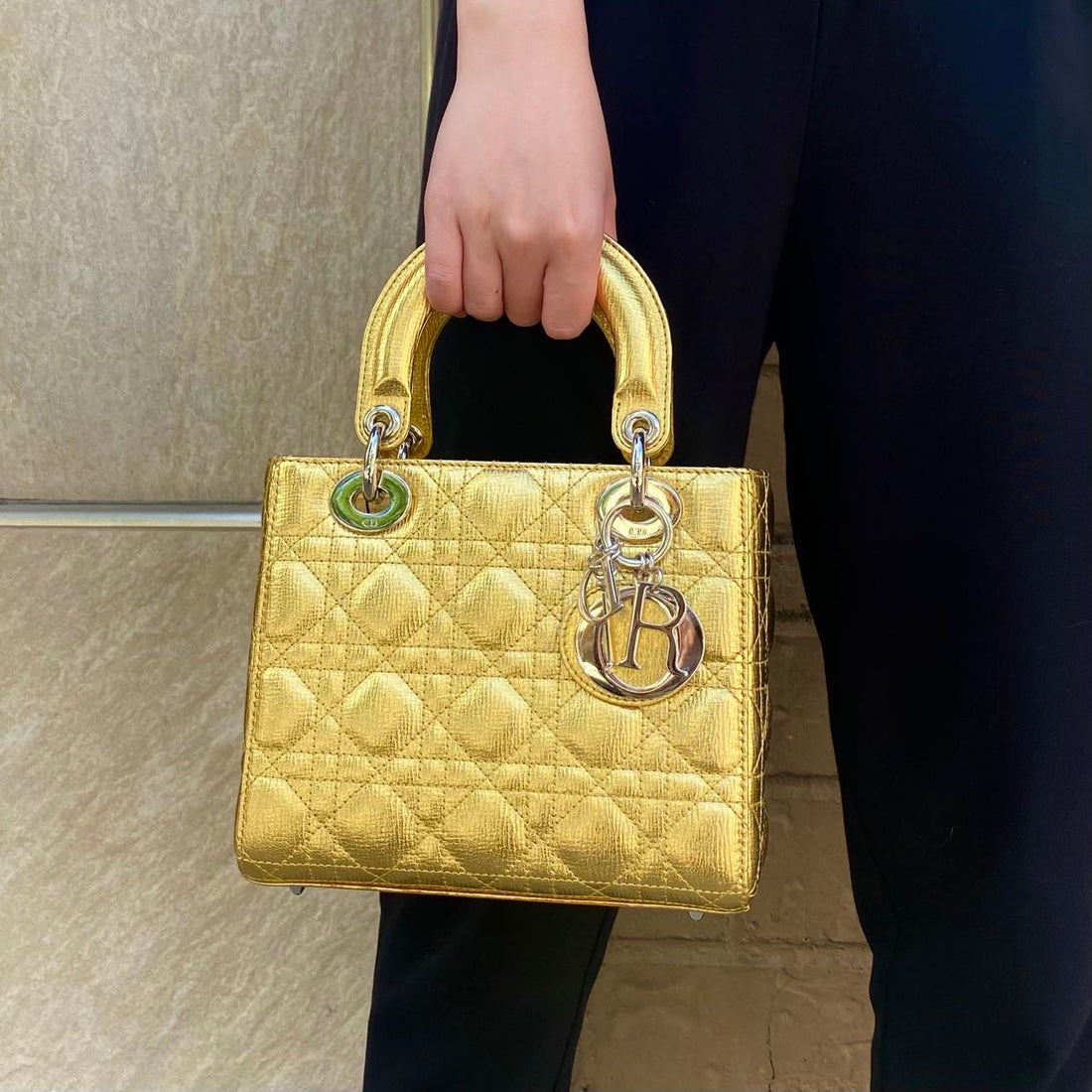 Dior Metallic Grained Calfskin Cannage Small Lucky Badges My Lady Dior Gold