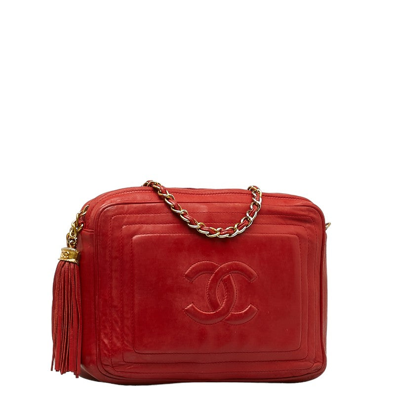Chanel Cocono mark Tassel Chain  Shoulder Bag Red Leather  CHANEL