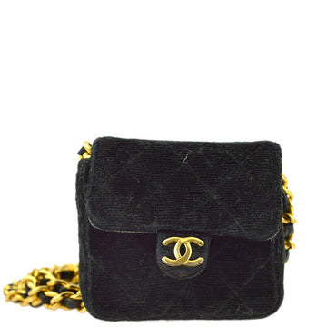 Chanel Black Velvet Classic Flap Micro Chain Pochette Pouch