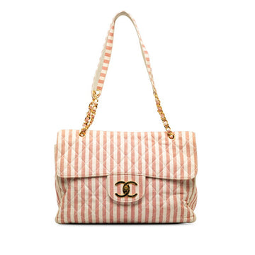 Chanel Decamatrace Strip Cocono mark Chain Shoulder Bag Pink White Cotton Lady  Chanel [More]