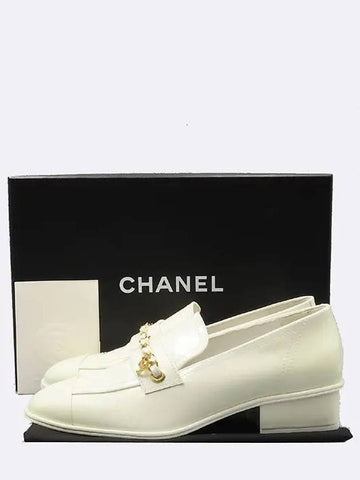 G38559 White  leather silver COCO logo women s loafers 240MM Chanel