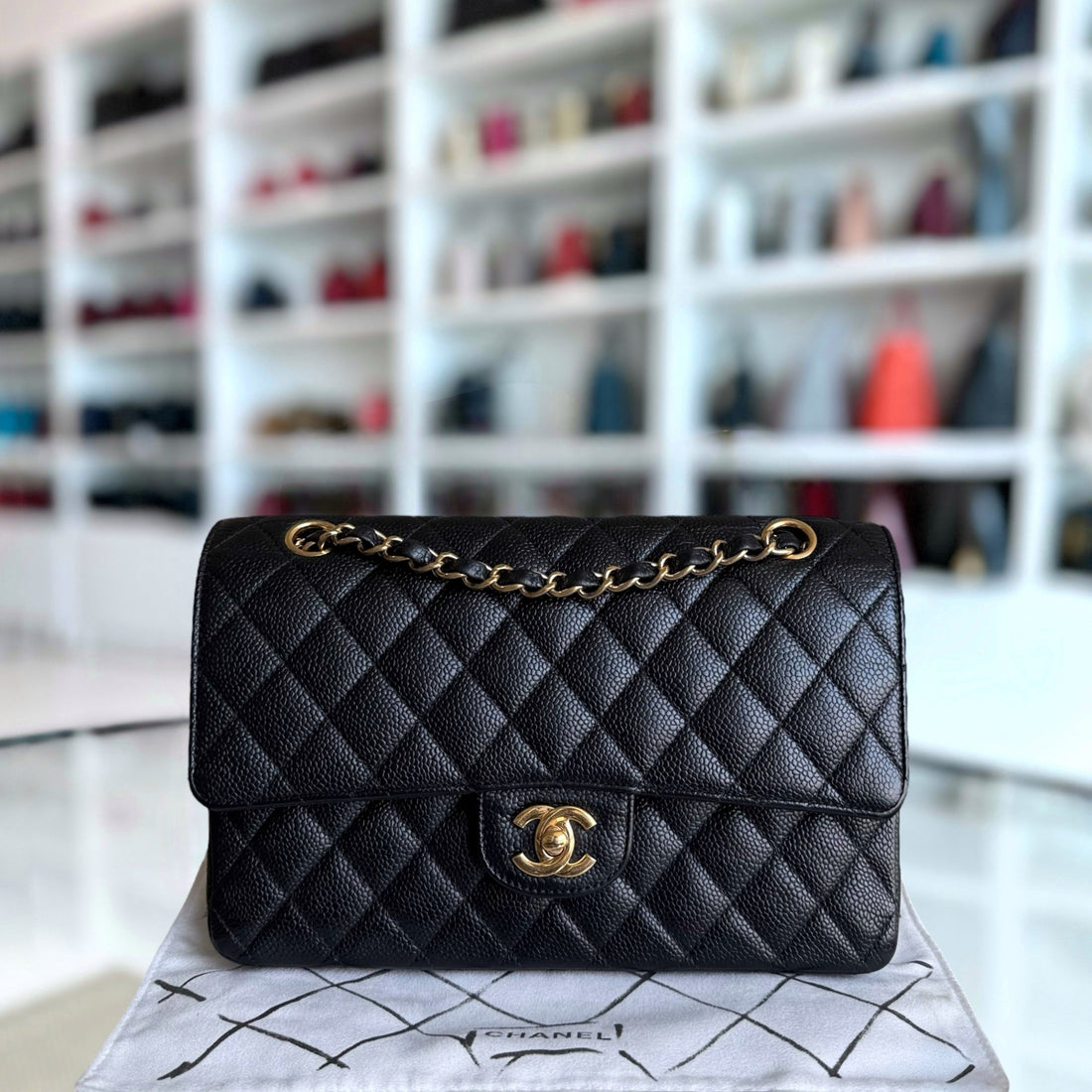 Chanel Classic Flap Medium - Togo/epsom/caviar/clemence/callfskin/cowhide/lambskin 25CM Quilted Black Gold Hardware Series 15