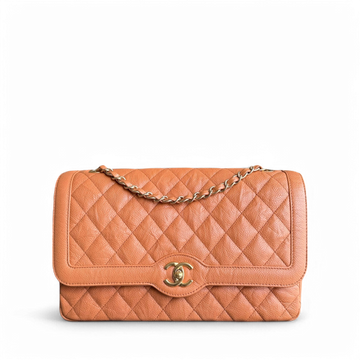 Chanel Seasonal Flap Two-tone - Togo/epsom/caviar/clemence/callfskin/cowhide/lambskin Quilted Caramel Orange Gold Hardware Series 21