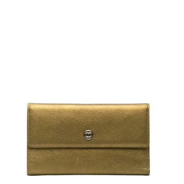 Chanel Cocono mark Three Folded Wallet Long Wallet Metal Curry Leather  CHANEL