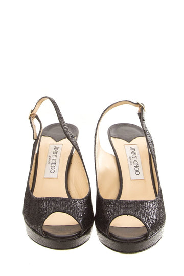 Jimmy Choo Black Sparkle Peep Toe Heels SZ 40.5
