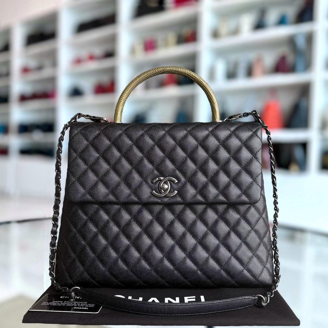 Chanel Coco Handle Large - Togo/epsom/caviar/clemence/callfskin/cowhide/lambskin 34CM Quilted Black Ruthenium Silver Hardware Series 23