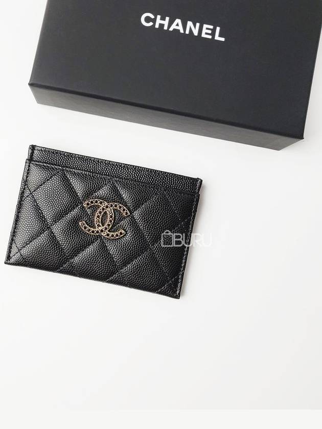 Card Holder Shiny Grained CalBNkin Strass Gold Black Chanel