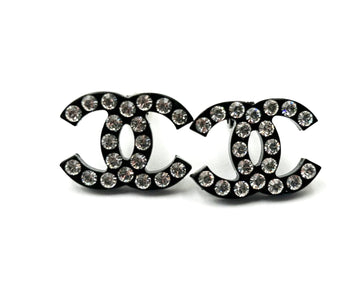 Chanel Black CC Crystal Large Clip on Earrings