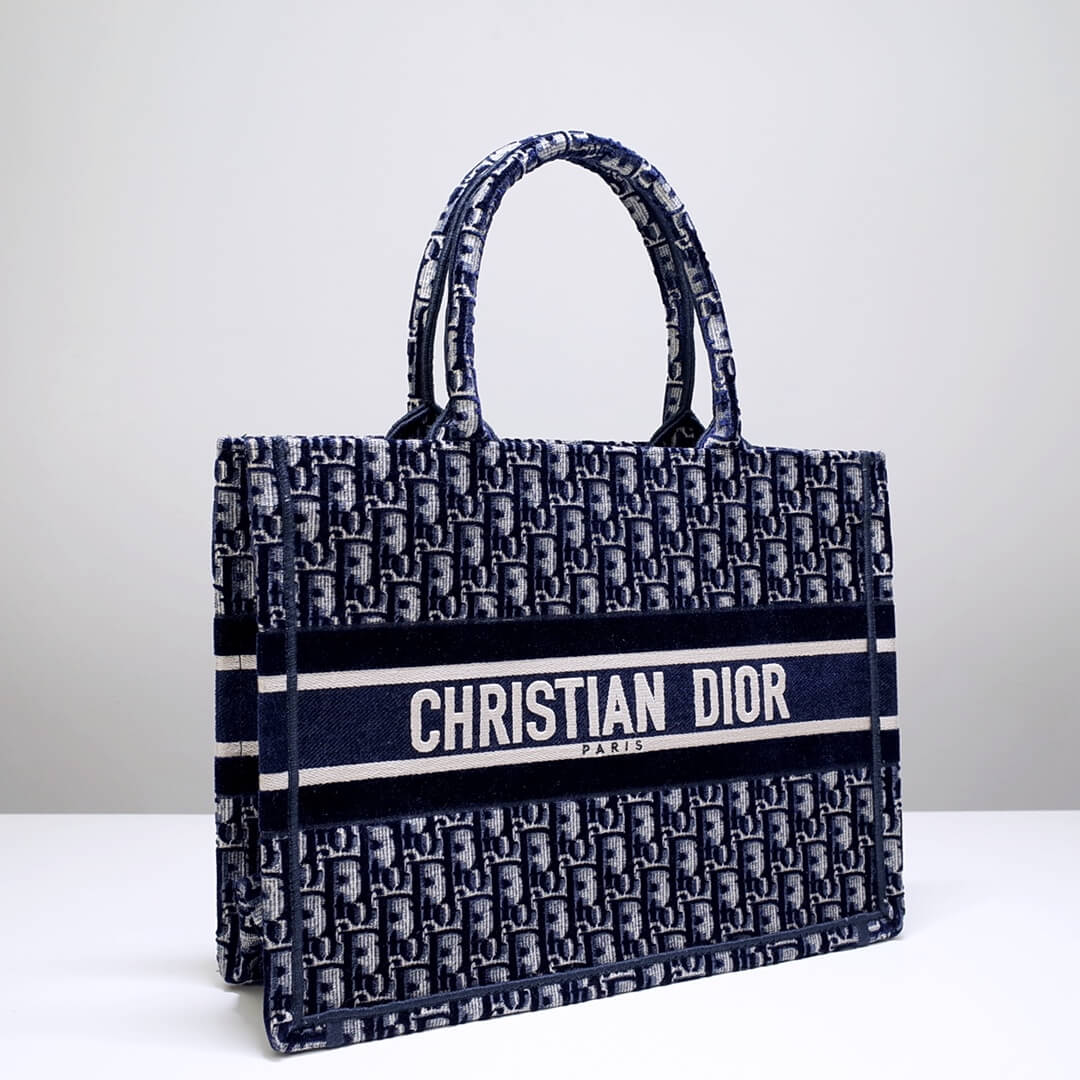 DIR1286 Book Tote big size 36.5cm 41.5cm Oblique Embroidery blue white-2