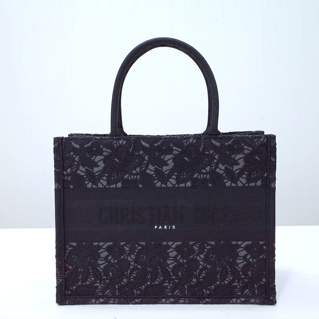 DIR1286 book tote small size 36.5cm 41.5cm embroidery black-3