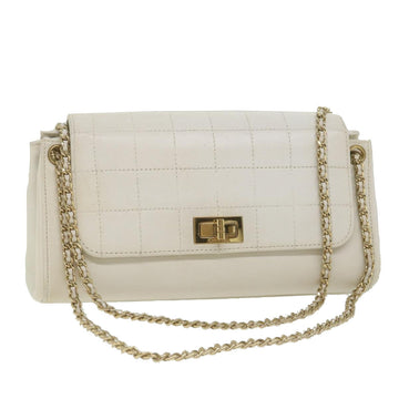 Chanel Choco Bar line Chain Shoulder Bag Leather White CC Auth bs