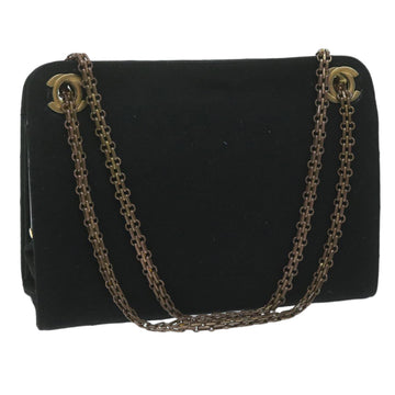 Chanel Chain Shoulder Bag Cotton Black CC Auth bs