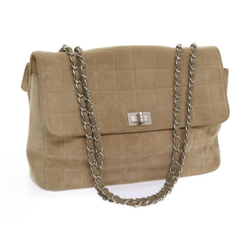 Chanel Choco Bar Chain Shoulder Bag Suede Beige CC Auth bs