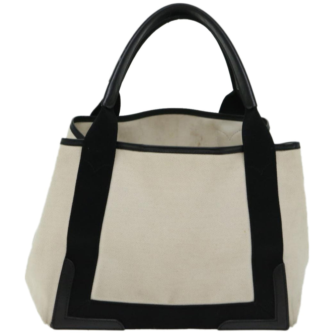 Balenciaga Hand Bag Canvas White Black Auth bs12378
