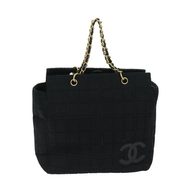 Top Quality Chanel Choco Bar Chain Hand Bag Cotton Black CC Auth bs12465