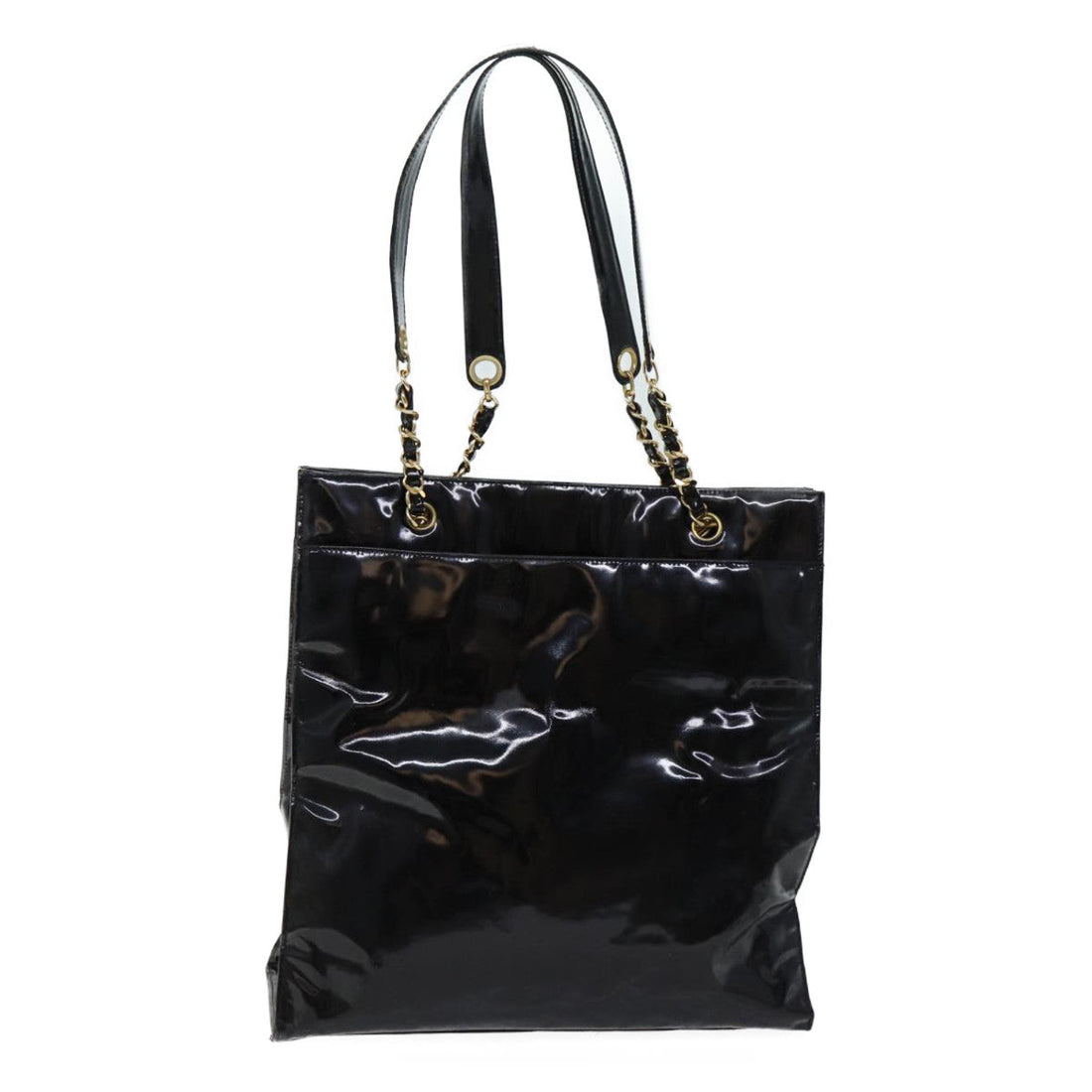 Top Quality Chanel COCO Mark Chain Shoulder Bag Patent Black CC Auth bs13327