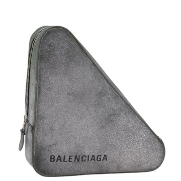 Balenciaga Triangle Duffle Clutch Bag Leather Gray 476976 Auth bs13794