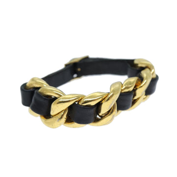 Top Quality Chanel Bracelet Metal Leather Gold Black CC Auth bs13971