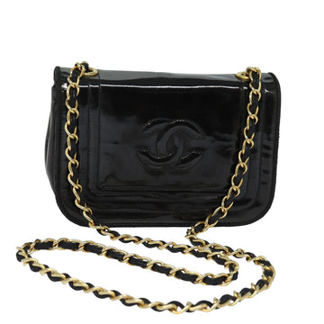 Chanel COCO Mark Chain Shoulder Bag Enamel Black CC Auth bs