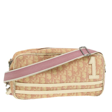CHRISTIAN Pearl Street Bags Dior Trotter Canvas Shoulder Bag Pink Auth bs15962